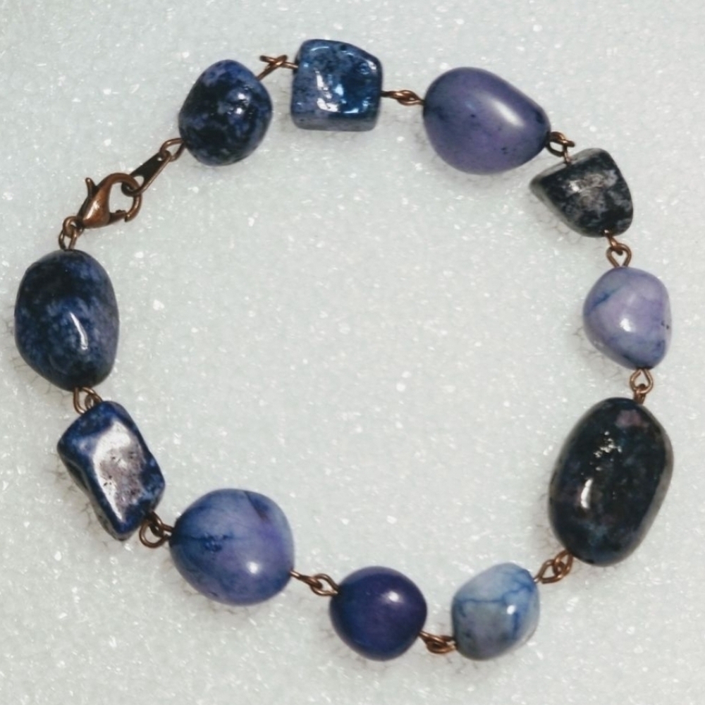Lucky Blue Agate Crystal Chainlink Bracelet | One-of-a-Kind Handmade Jewelry